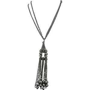 Vintage boho double chain beaded box tassel necklace.